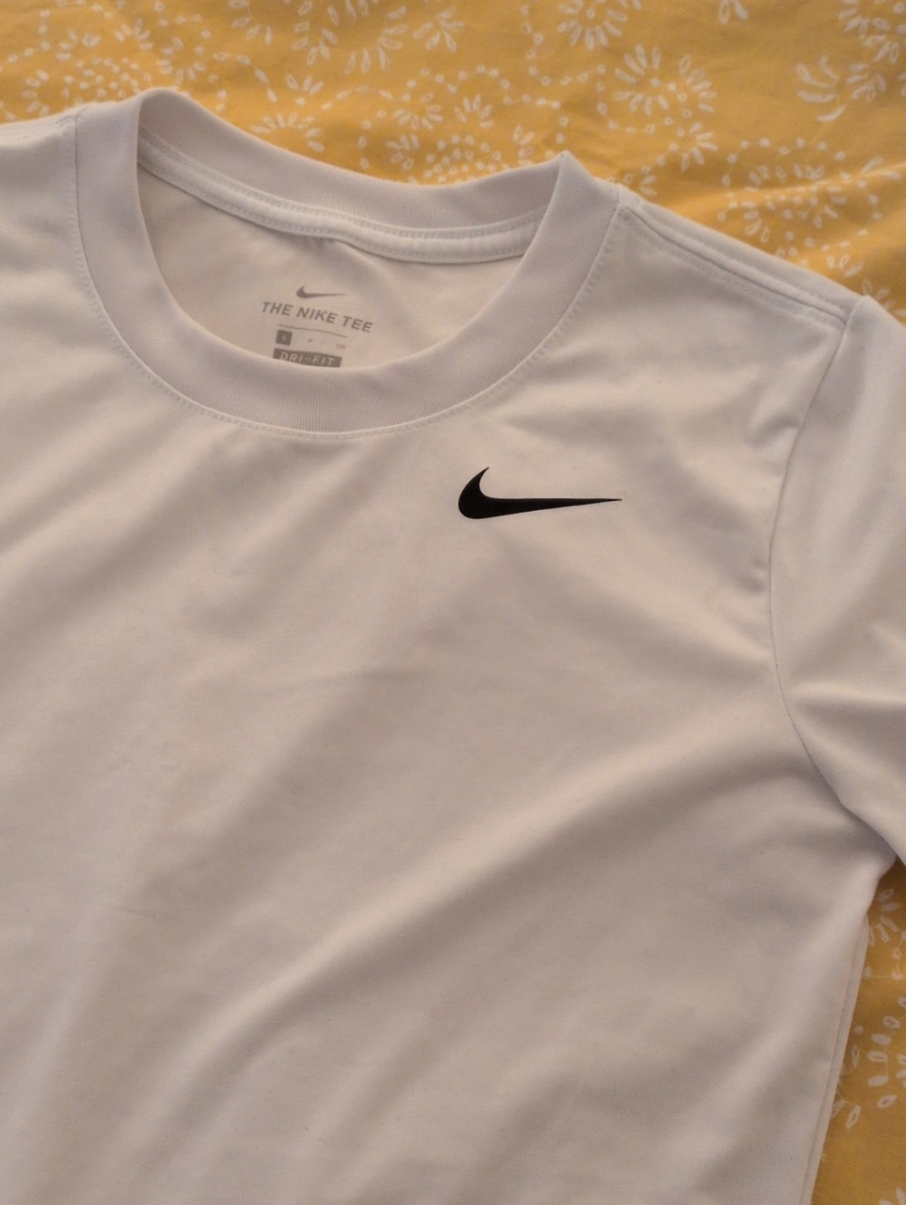Nike White Short-Sleeve Tee with Black Swoosh - Size S